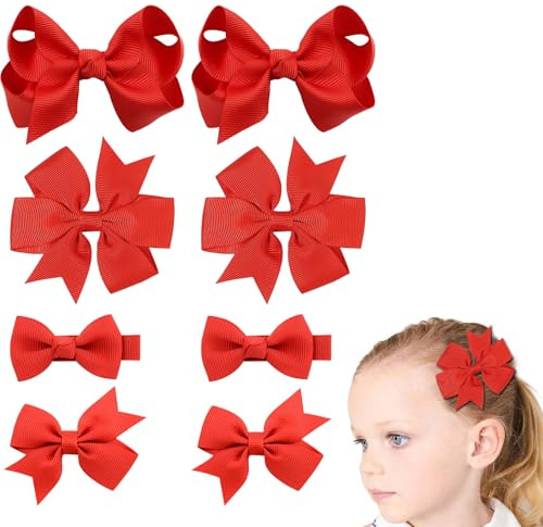 Juego de accesorios para el cabello para bebés y niñas, totalmente forrados, pinzas de cocodrilo de 5 cm y 7,6 cm para bebés y niñas pequeñas en pares (8 piezas) color rojo