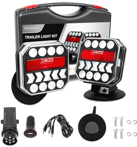 Yinaolan Anhänger Rückleuchten Set Magnetische drahtlose LED Rücklicht Anhänger Beleuchtung, 12V/24V kabellose Bluetooth rücklichter mit verstellbarer Magnet-Haftfuß-Basis