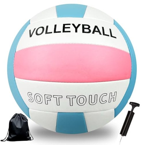 Bibykivn Volleyball,Beachvolleyball,Weicher Touch Volleyball Training für Beach Outdoor Indoor Spiel,Offizieller Größe 5,Artikel mit Rucksack und Pump Mesh Bag (Puderblau und Weiß)
