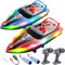 BEZGAR 2-Pack RC Boats - 10 Inch Remote Control Boat for Kids and Adults, 2.4GHz LED Light Boats with Two 1200mAh Rechargeable Batteries, Summer Toy Boat for Lakes & Pools, for Boys Age 6+