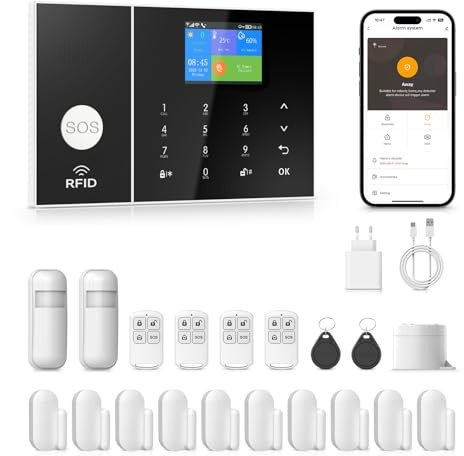 PGST kit sistema di allarme antifurto casa wireless domestico WiFi/4G SIM, APP Tuya Smartlife, RFID, sirena, sensori porta finestra, rilevatore di movimento,Telecamera di Sorveglianza