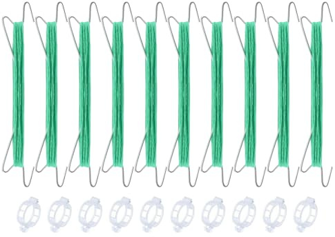 DIDILLX Robuste Metall-Pflanzenclips, 10 Stück, Kletterhaken und 10 Meter Wickelseil für Kletterpflanzen, Ranken, Gartenhaken für Reben