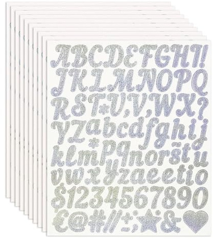 Vinyl Letter Alphabet Stickers 880 Pcs 1 Inch Stick on Letters and Numbers Sticky Self Adhesive Silver Letter Symbol Stickers for Crafts
