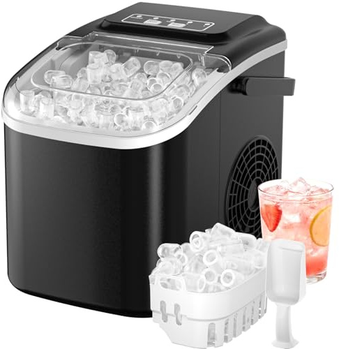 Acmeenjoy Eiswürfelmaschine 12KG/24H, Eiswürfelmaschine Klein 1,2L, Selbstreinigend Ice Maker mit Griff-Eiswürfelkorb/Schaufel, 8 Eiswürfel in 6-9 Minuten, für Küche/Büro/Party/Zuhause/Büro RV