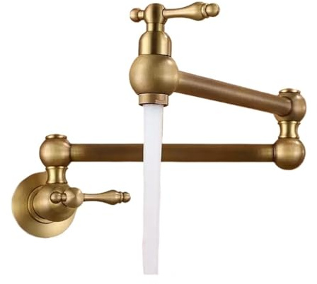 Topffüller Wasserhahn aus gebürstetem Messing, Wandmontage, einzelner Kaltwasserhahn mit klappbarem Auslauf für Küchenspüle, Antik-Chrom-Finish