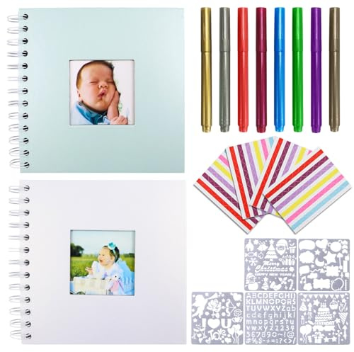 2 Stück Fotoalbum zum Selbstgestalten,Fotoalbum klein Einsteckalbum | 40 Seiten,DIY Spiralalbum,Fotobuch für Baby Valentinstag Geburtstag Weihnachten Geschenk 17 x 17cm