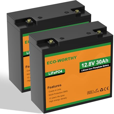 ECO-WORTHY 2PACK LiFePO4 Batterie 12V 30Ah mit 25A BMS Schutz | 768Wh Max.15000 Zyklen Lithium Batterie für Wohnmobile,Trolling-Motor,Boot,Camping