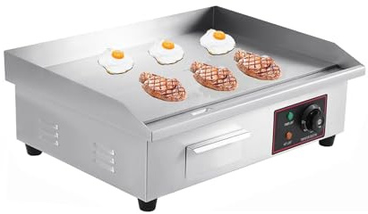 3000W Elektrischer Grill, Edelstahl Elektro Grill 55 x 35 cm | Stufenlos 50-300°C, Mit Fettrinne, Herausnehmbare Fettpfanne, Arbeitsplattengrillplatte Grillplatte für Balkon & Indoor