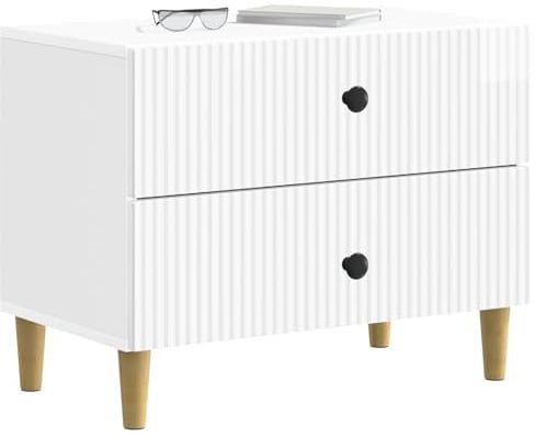 vidaXL Nachttisch Hochglanz Weiß 62 x 34,5 x 48 cm Holzwerkstoff, Vintage Schlafzimmermöbel, rechteckiger Nachttisch, viel Stauraum, kompakter Holztisch, praktischer Raumorganizer