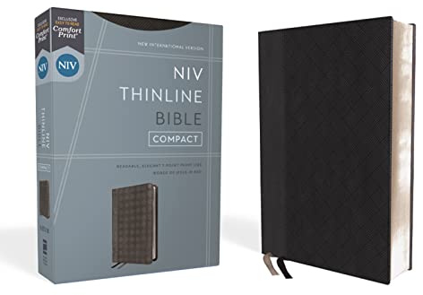 NIV, Thinline Bible, Compact, Leathersoft, Black/Gray, Red Letter, Comfort Print