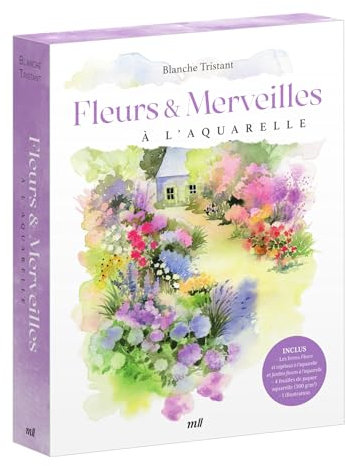 Coffret - Fleurs et Merveilles à l'aquarelle: avec les 2 livres de Blanche Tristant, 4 feuilles aquarelle vierges et une illustration