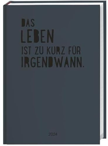 Kalenderbuch Spruch A5. Schwarzer Taschenkalender 2024 mit motivierenden Sprüchen. Praktischer Buch-Kalender für Termine und To-dos. Handlicher Terminkalender A5