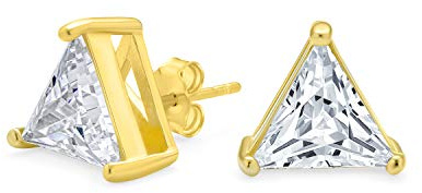Dreieckige Form Zirkonia AAA CZ Trillion Schliff Ohrstecker Für Männer Frauen Gelbgold Plattiert .925 Sterlingsilber 3 Krappenfassung 5 6 7 8 9 10 MM