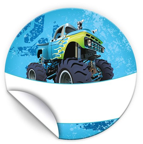 48 Aufkleber Monster-Truck/blau für Geschenkverpackung/Sticker für Verpackung von Gastgeschenk Mitgebsel/Kindergeburtstag/Party-Deko