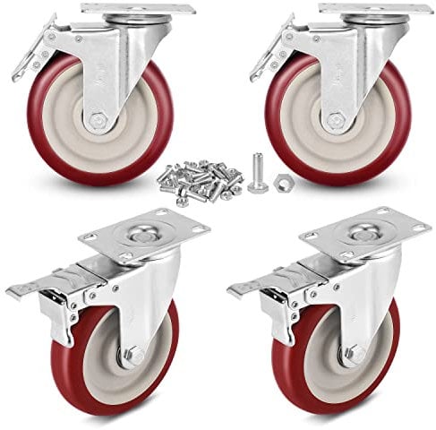 Moogiitools 4er set Lenkrollen 127 mm mit Bremse,Doppelverriegelung 360 Lenkrollen Schwerlast mit 1000kg Tragfähigkeit,Für Tragbarkeit für Möbeltransport & Industrietransport