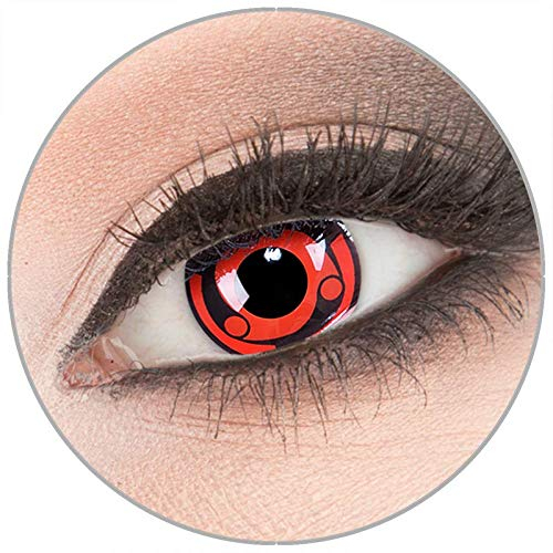 Farbige 'Madara' Kontaktlinsen von 'Evil Lens' zu Fasching Karneval Halloween 1 Paar rote schwarze Crazy Fun Kontaktlinsen mit Behälter in Topqualität ohne Stärke