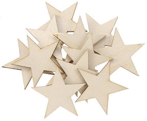 NUOBESTY 50pcs Unfinished Wood Star Cutouts Blank Wood Star Slices for Art Painting Graffiti Wreath Embellishment Party Supplies