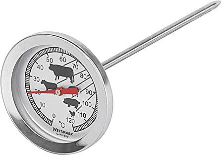 Westmark Bratenthermometer, Mit Symbolen für einfaches Ablesen, Rostfreier Edelstahl, Silber/Weiß, 12692270, 14 x 5.5 x 5.5 cm