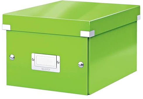 Leitz Click & Store Aufbewahrungsbox mit Deckel Klein, Box für Unterlagen bis A5 im Büro u. Haushalt, Transportbox aus 84% recycelter Premium-Hartpappe, Etikettenhalter, Grün, 60430054