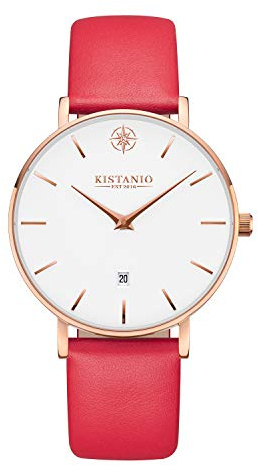Kistanio Moyen Flache Damenuhr mit Lederband Saphirglas 38 MM Durchmesser Edelstahl Datum Verschiedene Variationen