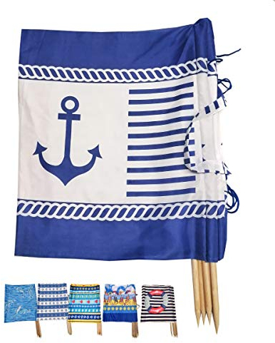 Aves-24 Windschutz 8m x 80cm für Strand Garten See Meer SICHTSCHUTZ Wind Zaun Schutz Blickschutz Camping (12. Anker - Blau)