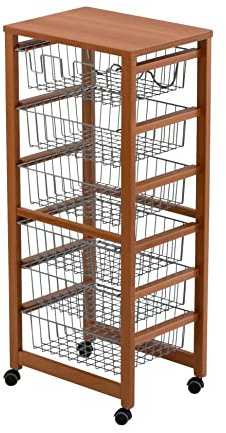 Arredamenti Italia Gustavo Wooden Kitchen Trolley with 6 Baskets Cherry Finish AR-It the Heart of Wood