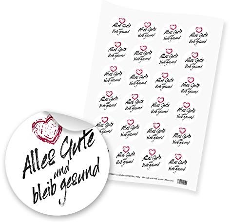 itenga 24x Sticker Aufkleber Alles Gute und bleib gesund Grüsse rund 4cm auf DIN A4 Bogen