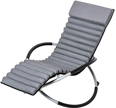 Outsunny Schaukelstuhl ergonomischer 2 In 1 Schwingsessel Gartenstuh Schaukelliege Metall Texteline kugelförmig Dunkelgrau 145 x 74 x 86 cm