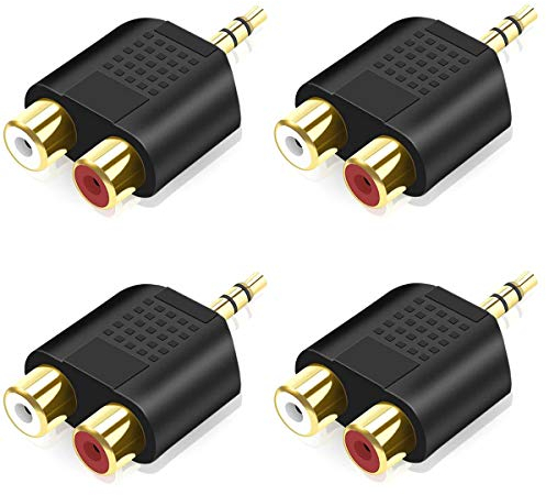 Greluma 4 Pezzi Adattatore audio stereo da 3,5 mm a doppio sdoppiatore compatibile con porta RCA, da 3,5 mm maschio a femmina doppio compatibile con dispositivo RCA.