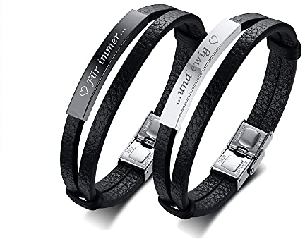 Generic personalisiertes paar armbänder, inspirierender unisex schmuck, zweilagiges pu lederarmband, passendes set für weihnachten, jubiläum, hochzeit, geburtstag, valentinstag, edelstahl,
