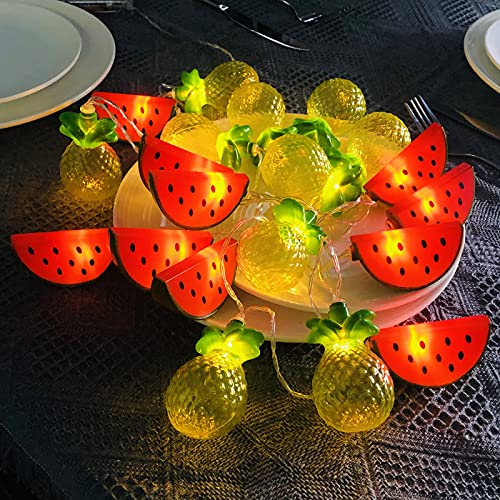 Wassermelone Ananas Lichterketten, Outdoor Schnur Wassermelone Ananas Lichter Sommer Patio Party Grüne Blätter Hängende Nachtlichter Hawaiianische Themenlichter (Watermelon Ananas, Batteriebetrieben)