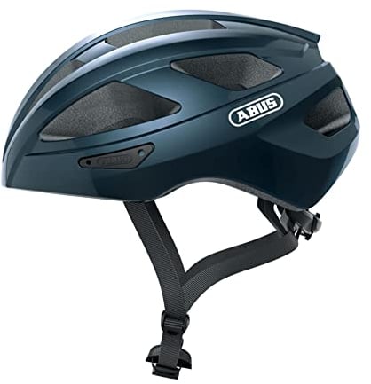 ABUS Rennradhelm Macator - Sportiver Fahrradhelm für Einsteiger - auch für Zopfträger/-innen - für Damen und Herren - Dunkelblau Glänzend, Größe L