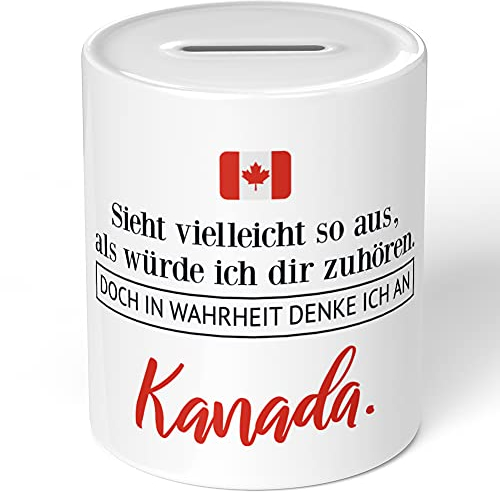 JUNIWORDS Spardose Sparbüchse, Sieht vielleicht so aus, als würde ich dir zuhören. Doch in Wahrheit denke ich an Kanada (1001357)