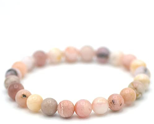 Miracles Minéraux Bracelet perle ronde 8 mm, pierre naturelle, création artisanale française, plus de 80 choix (Opale rose des Andes 7-8 mm)