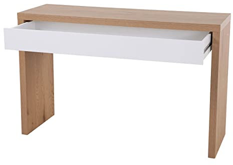 SVITA Angular Schreibtisch mit Schublade Schminktisch Frisiertisch 120x40x76 cm (Eiche/Weiß)