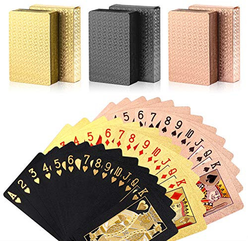 Zayvor Roségold Goldfolie & Schwarzer Spielkarten Schwarze Wasserdichtes Pokerkarten Profi Premium Spielkarten Zauberkarten Wasserfeste Pokerkarten Plastik Texas Holdem Poker Spielkarten Spiel Cards