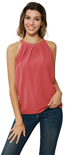 Damen Neckholder Top Chiffon Bluse T-Shirt Rundhals Ärmellose Oberteile Tank Tops Top Damen Sommer Oberteile Terrakotta L CL1104S22-01
