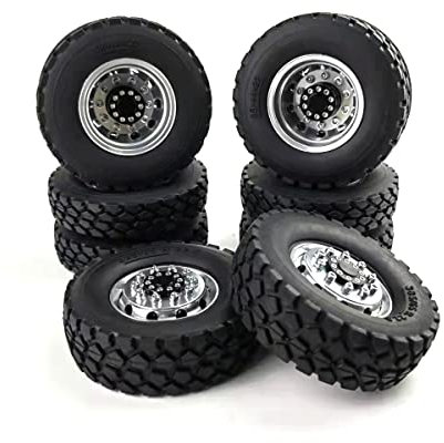 AXspeed 6 Stück Metall Vorder Hinterrad Felgen Reifen Set für 1/14 Tamiya Trailer Tractor Truck Climbing Car