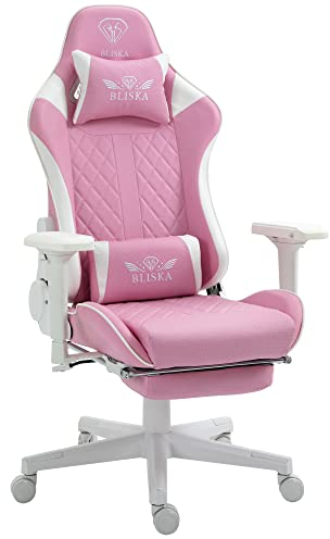 TRISENS Gaming Stuhl mit Fußstütze und ergonomsichen 4D-Armlehnen - Gaming Chair in Sportsitz Optik - Gamer Stuhl mit verstellbaren Rückenstützkissen für gesündere Sitzhaltung, Farbe:Rosa/Weiß