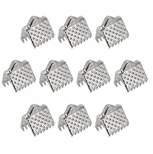 sourcing map 100Pcs Ribbon Crimp Clamp Ends, 8mm Bookmark Pinch Cord End Clasps for DIY Craft Making, Silver White