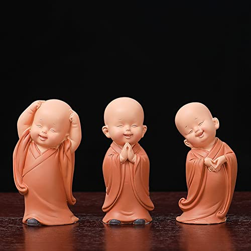 Niedliche Baby-Mönch-Statue für Heimbüro-Dekoration, Harz-Shao Lin kleiner Buddha Mönch-Figur, 3 Stück, Zen-Mönch-Skulptur für Zuhause, Auto-Dekoration, schönes Geschenk