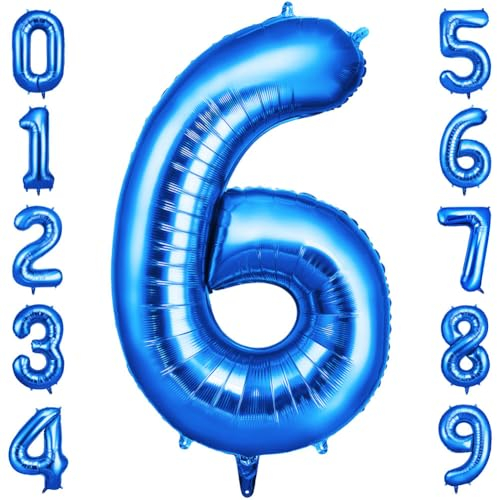 OFFCUP Geburtstag Zahl 6 Blau, Geburtstagsdeko Ballons, Riesige Folienballon in 40 - 101cm, für Männer Frauen Geburtstagsparty Deko, Jubiläum 6 Jahre Deko