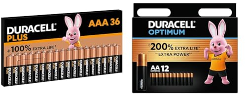 Duracell Plus AAA Alkaline Batteries [Pack of 36], 1.5V LR03 MN2400 [Amazon exclusive] & Optimum AA Alkaline Batteries [Pack of 12] 1.5 V LR6 MX1500