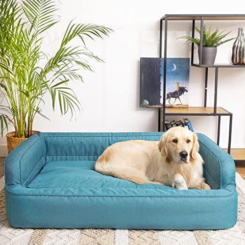 PillowPrim Hundebett, Möbel für Tiere, Katzenbett, Abnehmbar Bezug, Hundekorb, Hundekissen, Hundeliege, Schlafplätze, Hundesofa, Blau, XXL: 117x79 cm