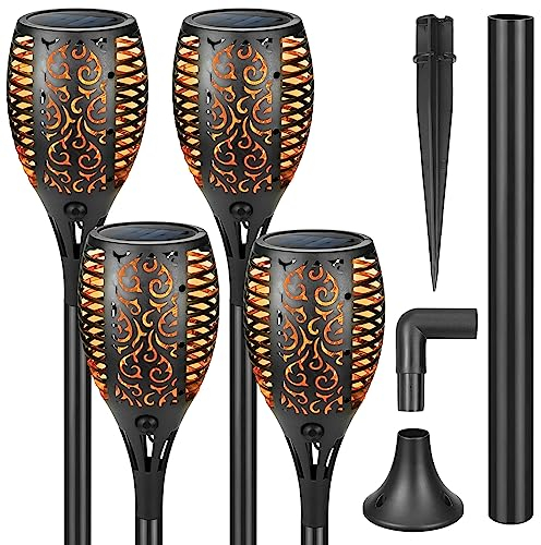 CECOMBINE Solarleuchten für Außen Garten, 4 Stück 33 LED Solarlampe mit Wandhalterung für Außen Solar Fackel Gartenfackeln, IP65 Wasserdicht Flammenlicht für Außen, Gärten, Weg, Hinterhöfe, Rasen