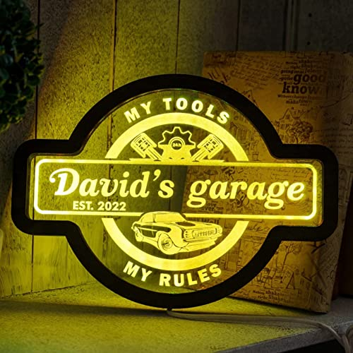zouwii Enseigne Au Néon De Garage Personnalisée, Enseigne LED De Garage, Enseigne Lumineuse De Garage, Enseigne De Garage Personnalisée Pour Hommes, Enseigne De Garage Pour Papa, Cadeau De Garage