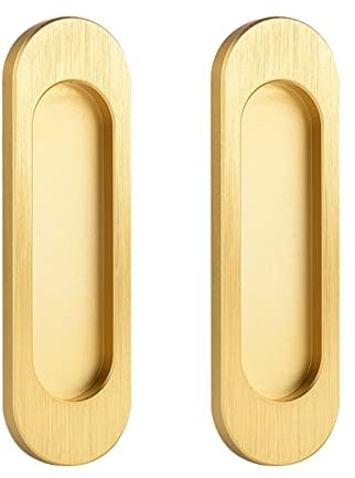 MOROBOR Self-Stick Oval Sliding Door Pulls, 2pcs Aluminum Alloy Flush Pull Punch-Free Handle for Sliding Barn Door Windows Cabinets (Brushed Gold, 100mm)