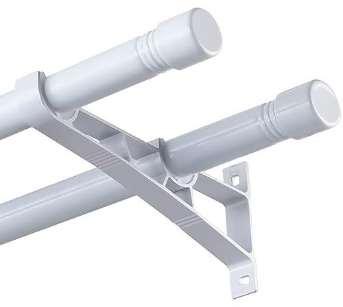 HARRMS Gardinenstange Weiß, 76-332cm, 2 läufig Vorhangstange Ausziehbar Metall, Scheibengardinenstange Wandmontage für Verdunklungsvorhänge Outdoorvorhänge