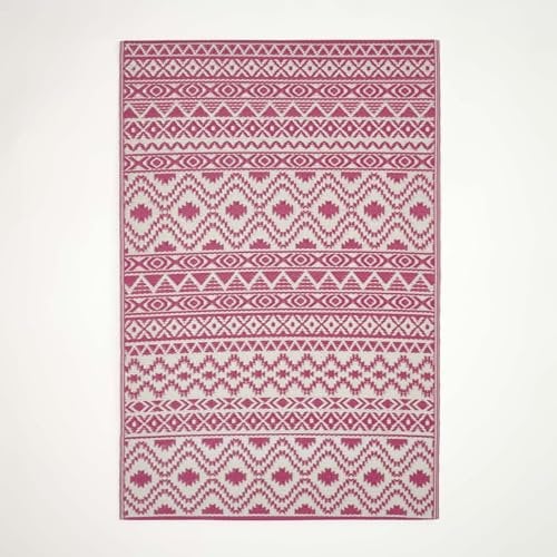 Homescapes Outdoor Teppich wetterfest – Tia Gartenteppich aus recyceltem Polypropylen, beidseitig verwendbar, pink-weiß Gemustert, für Balkon, Terrasse, Garten, Camping & Indoor, 180x270 cm