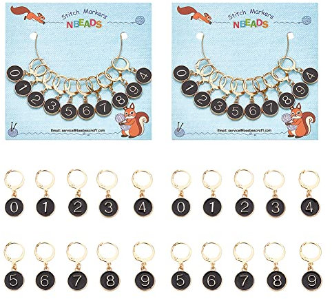 nbeads 20 Stück Nummer 0~9 Maschenmarkierer, Legierungs Emaille Zahlen Stichmarkierer Charms Flach Rund Abnehmbarer Verriegelungsstich Marker Zum Stricken Weben Nähen Zubehör Quilten, Schwarz
